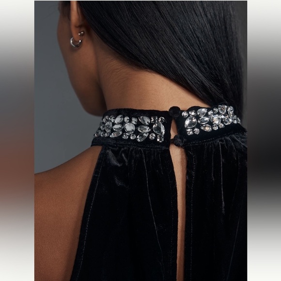 NWT new Anthropologie somerset velvet halter dress medium jewel beaded neck - Picture 14 of 17